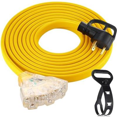Tellegloww 20 FT Flat RV Generator Adapter Cord NEMA TT-30p to 3X 5-20R/5-15R, 30A to 110V 15/20 A Household Outlet Adapter, 10 Gauge Flat Rv Generator Extension Cord, Etl Listed, Yellow