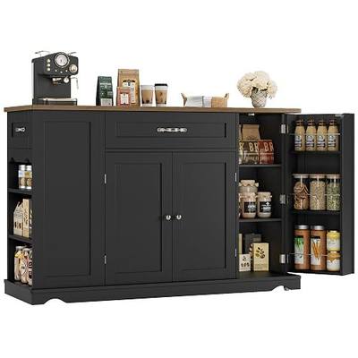 HOSTACK 47" W Kitchen Island Cart with Storage, Rolling Island Table, Black | Mobile Kitchen Storage Islands on Wheels with 2 Drawers, Adjustable Shelves, Movable Buffet Cabinet for Dining room