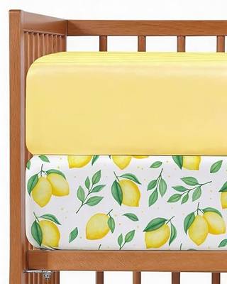 Crib Sheets - Pack of 2 Fitted Sheets for Standard Crib - 52x28in, Lemons | For Standard Crib & Toddler Mattress, Stretchy Soft Nursery Bedding, Crib Sheets for Boys & Girls, Wrinkle Free, Oeko-Tex