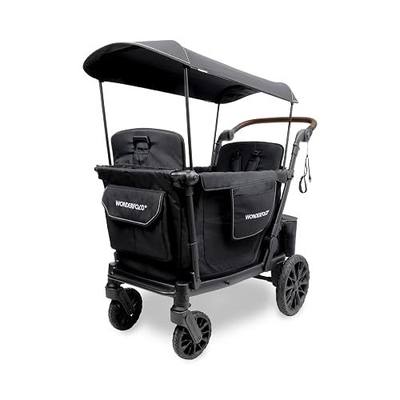 WonderFold L2 Collapsible Stroller Wagon with Aluminum Frame - Adjustable Canopy & Push Handle - All-Terrain Wheels - Built-in Storage - for Babies, Toddlers & Kids - 2 Seater - Black