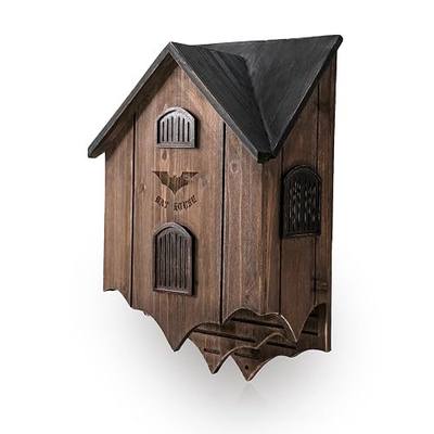 Bat House for Outdoors - Large Double Chamber Bat Box with Unique Design to Attract Bats, Sturdy Wooden Bats Shelter for Outside for Tree, Weather-Resistant, Easy to Hang, Black Brown