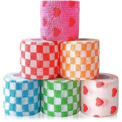 6 Pack 2 Inch x 5 Yards Checkered and Heart Print Pet Vet Wrap for Dogs, Cats, Horses, Non-Woven Self-Adhesive Cohesive Bandage Rolls for Wound Care, Ankle Sprains, Swelling, First Aid Protection