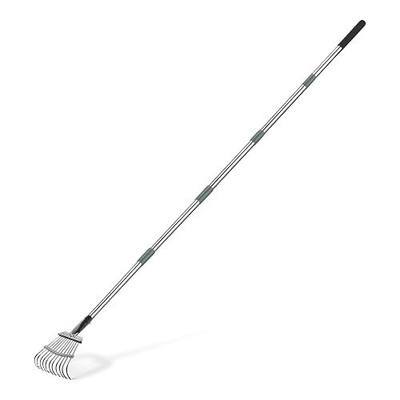 Amazon Basics Garden Rake, Leaf rake with 38.58" - 80.51" Adjustable Steel Handle, Gardening tools for Yard Work, Olive/Black/Silver