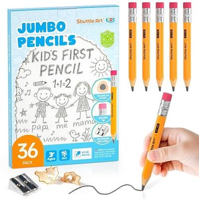 Shuttle Art Jumbo Pencils - 36 Pack Triangle Pre sharpened Pencils #2 HB with Top Erasers & Sharpener, for Kids Ages 4-6, Kindergarten School Supplies, Ideal for Home, Classroom