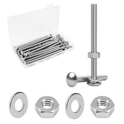1/4-20 x 4 Carriage Bolt Kit, 11 Sets Carriage Screws with Hex Nuts and Flat Washers, Stainless Steel 18-8(304) Round Head Square Neck Screw, Fully Threaded, Coarse