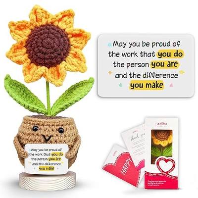 Gossby Handmade Positive Sunflower Crochet - May You Proud of The Work that You Do - Inspirational Gift for Women - Positive Energy, Apreciation, Farewell, Retirement, Goodbye Gift for Coworker