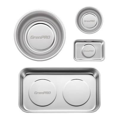 GRENPRO Magnetic Tray 4-Pack | Stainless Steel Magnetic Parts Trays | 3 Inch, 6 Inch, Square & Shallow Tray Set