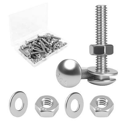 1/4-20 x 1-1/2" Carriage Bolt Kit 20 Sets, 304 Stainless Steel Coach Bolts | Round Head Square Neck, Fully Threaded Coarse with Hex Nuts & Flat Washers, for Wood Joints, Shelving Units, Outdoor Planters