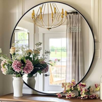 Round Mirror 30 inch, Black Round Mirror, Circle Wall Mirrors Metal Frame, Circle Mirrors for Bathroom, Living Room, Hallway, Vanity, Over Sink