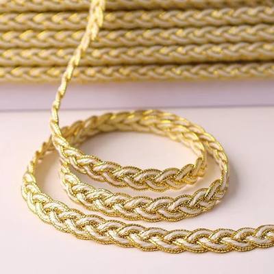 AIETSYEI Gold Trim Metallic Floral Gimp Braid Trim Lace 0.3" Wide x 12 Yards Centipede Edge for Craft & Decor (WhiteGold)