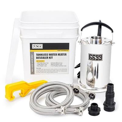 Tankless Water Heater Flushing Kit Includes 1/3HP Stainless Steel Sump Pump with Two Adapters & 3 Gallons Pail with Bucket Lid Opener & Two 1/2” Dia X 6’ Hoses with Washers