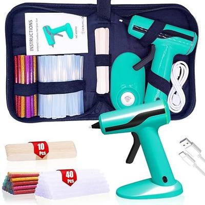MONVICT Smart Power-Off Cordless Hot Glue Gun, Mini Glue Gun Kit with 2.2A Battery, Storage Bag, 40 Pcs Glue Sticks, 10 Pcs Craft Sticks, USB-C Rechargeable Hot Melt Glue Gun for DIY Craft Gift