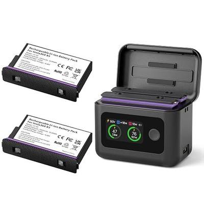 X5 Batteries(2 Packs) with Fast Charge Hub 27W Dual Fast Charging Case w/LCD Display, Intelligent Two Way Charger Hub for Insta360 X5,Shows Battery SOC (Battery*2 and Charger*1)