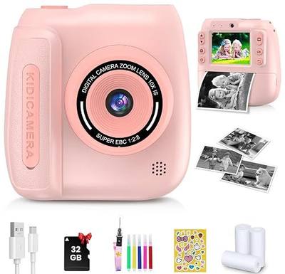 Kids Camera Instant Print, Christmas Birthday Gifts for Girls Boys Age 3-12 | Kids Instant Camera with 1080P Videos, Portable Toddler Travel Digital Print Toy for 3 4 5 6 7 8 9 10 11 12 Year Old, Pink