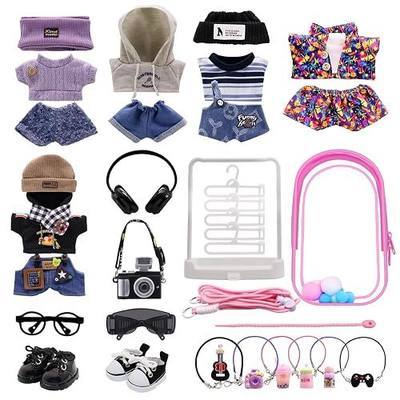 Clothes for Labubu, 23-piece Clothes and Accessories Set Designed for Labubu Doll Clothes, Includes Display Bag, Clothes Rack, Headphones, Camera, Glasses, Shoes, and 6 Mini Accessories - Style A