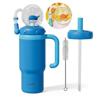 Como bebe 24oz 316 Stainless Steel Whale Fountain Sippy Cup, Insulated Whale Squirt Tumbler with Handle, Leak Proof Straw Cup with 2 Types Lids, Fits Car Cup Holder for Kids Teens Adults (royalblue)