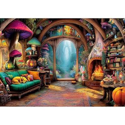 MINIWAN 1000 Piece Magical Forest Cottage Mushroom Jigsaw Puzzle | Adults & Seniors, 27.5"x19.7", Letters on Back, Reference Poster