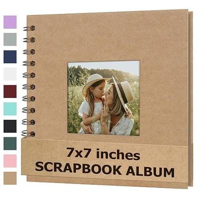 Scrapbook Album 7x7 Inches Hardcover Kraft 40 Pages Brown | Photo Album Scrap Book with Window Blank Memory Book for Baby Wedding Guest Book Couples Graduation Travel DIY Anniversary