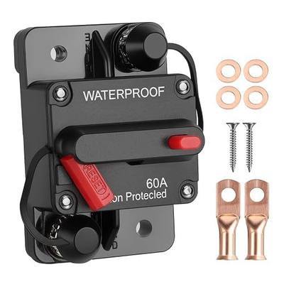 60A Marine Circuit Breaker 12V-48V Manual Reset for Trolling Motor | Thermal breaker switch for boat battery box, RV solar, inverters, winches and car audio; setup accessories and guide included