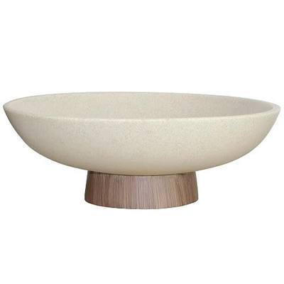 LIN CHUAN Modern Resin Pedestal Bowl – Large Fruit Bowl for Kitchen Counter, Catch All Bowl for Entryway Table, Stylish Key Bowl & Dining Centerpiece, Brown