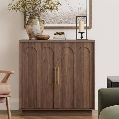 FORTUNETEC 31.5" Sideboard Buffet Cabinet with Storage, Walnut | Modular Media Console, Mid Century Modern Credenza with Arched Doors for Living Room Kitchen Dining Room Entryway