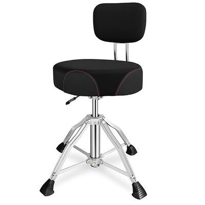 EASTROCK Drum Throne with Backrest, 4-Leg Airlift Height Adjustable Drum Stool, Motorcycle-Style Heavy Duty Saddle Drum Seat with Thickened Cushion for Adult Drummers