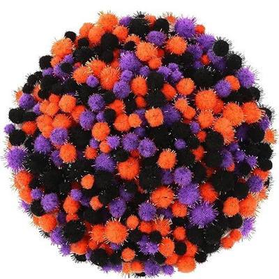 UPINS 600Pcs Halloween Pom Poms, Craft Pompom Balls for DIY Projects | Orange Black Purple Fluffy Balls, School Classroom Creative Crafts Supplies, Halloween Party Favors