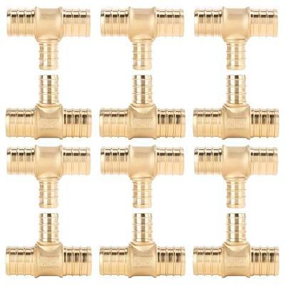 12-Pack YVSKM 3/4"×3/4"×1/2" PEX-B Reducing Tee Brass Fitting, Lead-Free ASTM F1807 NSF cUPC Certified Barb Tee for PEX-B & C Crimp Cinch Plumbing, Hot Cold Water, Radiant & RV Systems