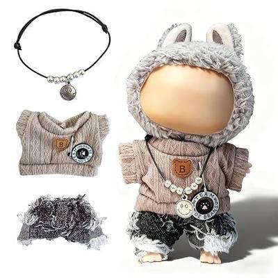 17cm Doll Clothes Set(NO Doll), for Labubu Clothes, for Labubu Outfits - Cute Knit Sweater & Handcrafted Crochet Skirt, Premium Fashion Dresses, Soft Stretch Fabric Costume Accessories Suit