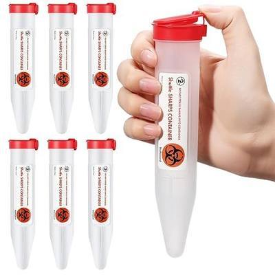Colingmill 6 Count Portable Sharps Container Small Needle Disposal Containers with Locking Lid for Home and Travel Use Puncture Resistant Transportable for Pen Needle Lancets Syringes (Red)