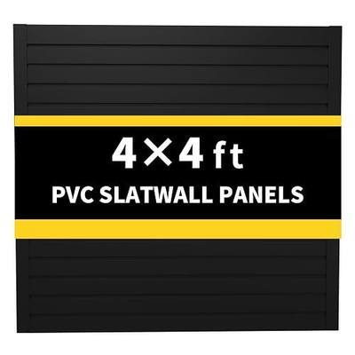 4'H x 4'W PVC Slatwall Panels Garage Wall Storage System, Black Slat Wall Paneling Garage Organizers