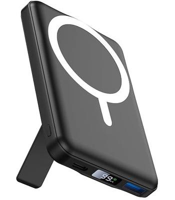 AOGUERBE for MagSafe Portable Charger, 10000mAh Magnetic Power Bank 22.5W Fast Charging, Mini Battery Pack Wireless with LED Display&Foldable Stand for iPhone 17/16/15/14/13/12 Series (Obsidian Black)