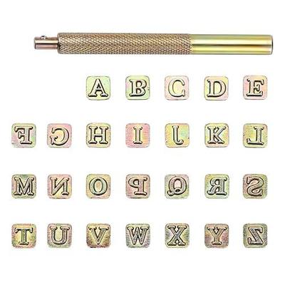 OwnMy 27PCS Leather Stamping Kit, 8mm Metal Leather Craft Stamping Tools | 26PCS Capital Letters Alphabet Stamps, 1 Steel Punch Handle, Leather Embossing Tools for Leather Art Crafts Marking / Working