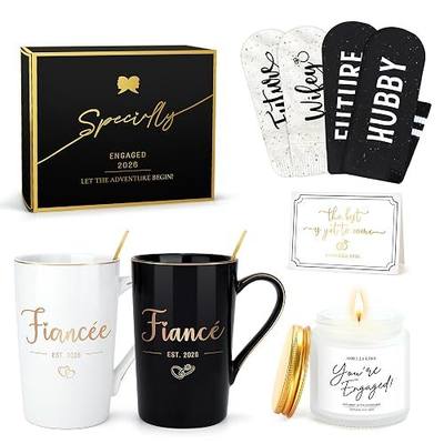 Engagement Gifts for Couples Newly Engaged Gifts for Couple Happy Engagement Gift for Women Fiance Gift for Women Just Engaged Decorations Ideas with Mugs Socks Candle Card for Her Him Men Best Friend