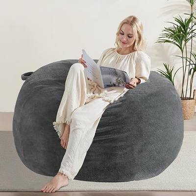 WSOFRLAC 3FT Bean Bag Chair, Comfy Bean Bag Chairs for Adults, Luxury Velvet Memory Foam Stuffed Beans Bags with Removable Cover, Adult Beanbag Chair with Filler for Living Room, Bedroom, Dark Grey