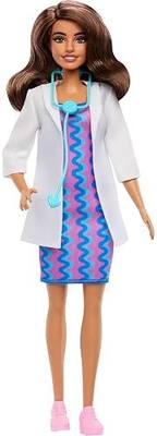 Barbie Careers Doctor Fashion Doll Wearing Removable Look with White Coat, Dress & Shoes, Plus Stethoscope Accessory