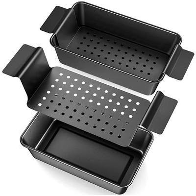 TLAZZ 2 Pack Meatloaf Pan with Drain Tray for Pound Cake Bacon Meatloaf | 9.4 x 5.5 Inch Black Non Stick Meat Loaf Pan features wide handles with a removable perforated drain tray for any kitchen