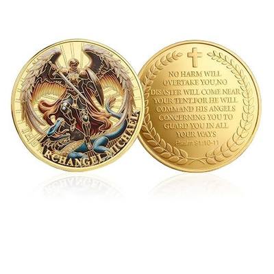 The Archangel Michael Watches Over Us Challenge Coin with Psalm 91:10-11 | The Archangel Michael Watches Over Us Challenge Coin with Psalm 91:10-11