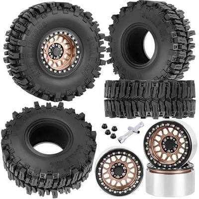Aluminum 2.2 Wheel Tires for 1/10 SCX10 SCX10 II SCX10 III SCX10 Pro TRX4 TRX6 Gen7/8 D90 VS4-10 MST CFX RC Crawler Car,2.2 Beadlock Wheel Off Road Buggy Rally RC Truck Tires,Bronze