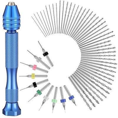 Mudder 57pcs Micro Drill Bits & Pin Vise Set, 46 Pcs Hand Twist Drills and 10 Pcs PCB Mini Cutting Bits for Resin, Beads, Polymer Clay, Craft, DIY Jewelry, Model Making Projects(Blue)
