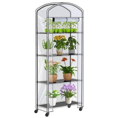 4-Tier Greenhouse with Wheels, Height-Adjustable Shelves Metal Plant Shelf with PVC Cover for Seed Starting Trays, Seedling Pots, Plant Pots, 13x29x73inch