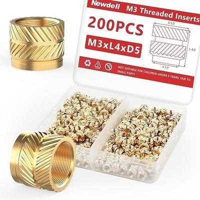 Newdeli 200pcs M3 Heat Set Inserts M3x4x5 Threaded Inserts for Plastic and 3D Printing Components Brass Metric Knurled Nuts Kit