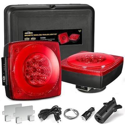 Partsam 2PCS Wireless Magnetic LED Trailer Light Kit Square Portable Halo Glow Stop Turn Tail w/ 7-Pin Plug Rechargeable 12-24V for Trucks RVs Tractors Towing