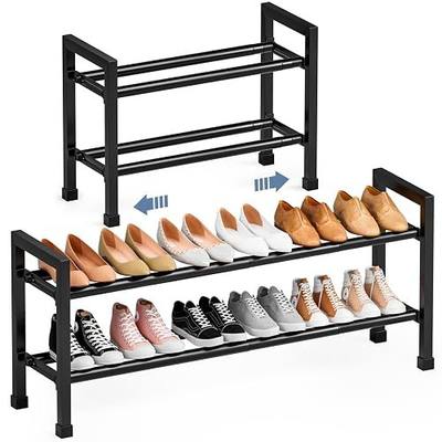 Mavivegue Expandable Shoe Rack, 2-Tier 19"-43.3" Adjustable Shoe Rack for Closet,Hall Entryway,Front Door,Garage, Sturdy Steel Space-Saving Rack, Black