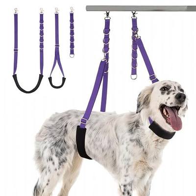 Dog Grooming Belly Strap - 3PCS Grooming Restraint Set Adjustable Belly Band Loops Strap with Padded Support & Loop Extension Straps Pet Grooming Harness Kit for Dogs (Voilet)