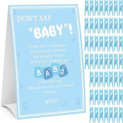 Don't Say Baby Game, Baby Shower Games Boy, 1 Sign and 60 Blue Mini Clothespins, 8 x 11 in Sign, Shower Game Decorations Ideas, Gender Reveal Party Favors