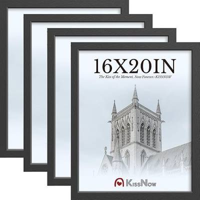 16x20 Picture Frame 4 Pack, Black Wood 20x16 Poster Frame, Tempered Glass, Vertical or Horizontal Wall Display for Photos & Art Prints