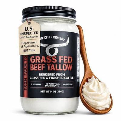 Beef Tallow for Cooking (14 oz) — US-Made, 100% Grass-Fed and Finished Beef Fat, Rich Flavor — Pure Beef Tallow for Deep Frying, Searing, Baking — Keto, Paleo, Carnivore Friendly- No Additives