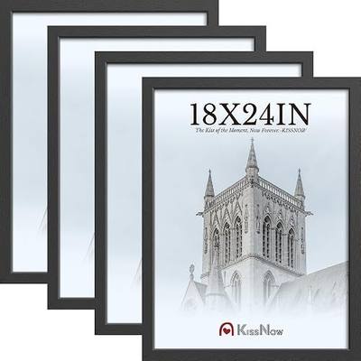 18x24 Poster Frame 4 Pack, Black Wood 24x18 Frame, Polished Plexiglass, Vertical or Horizontal Wall Display for Photos & Artwork