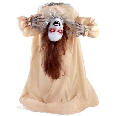 Haunted Hill Farm 3.4-Ft Animatronic Animated Possessed Backbend Lady, Halloween Animatronic, Scary Ghost Horror Movie Party Decoration, Creepy Party Prop, Touch-Activated Lights & Sound, Lifesize